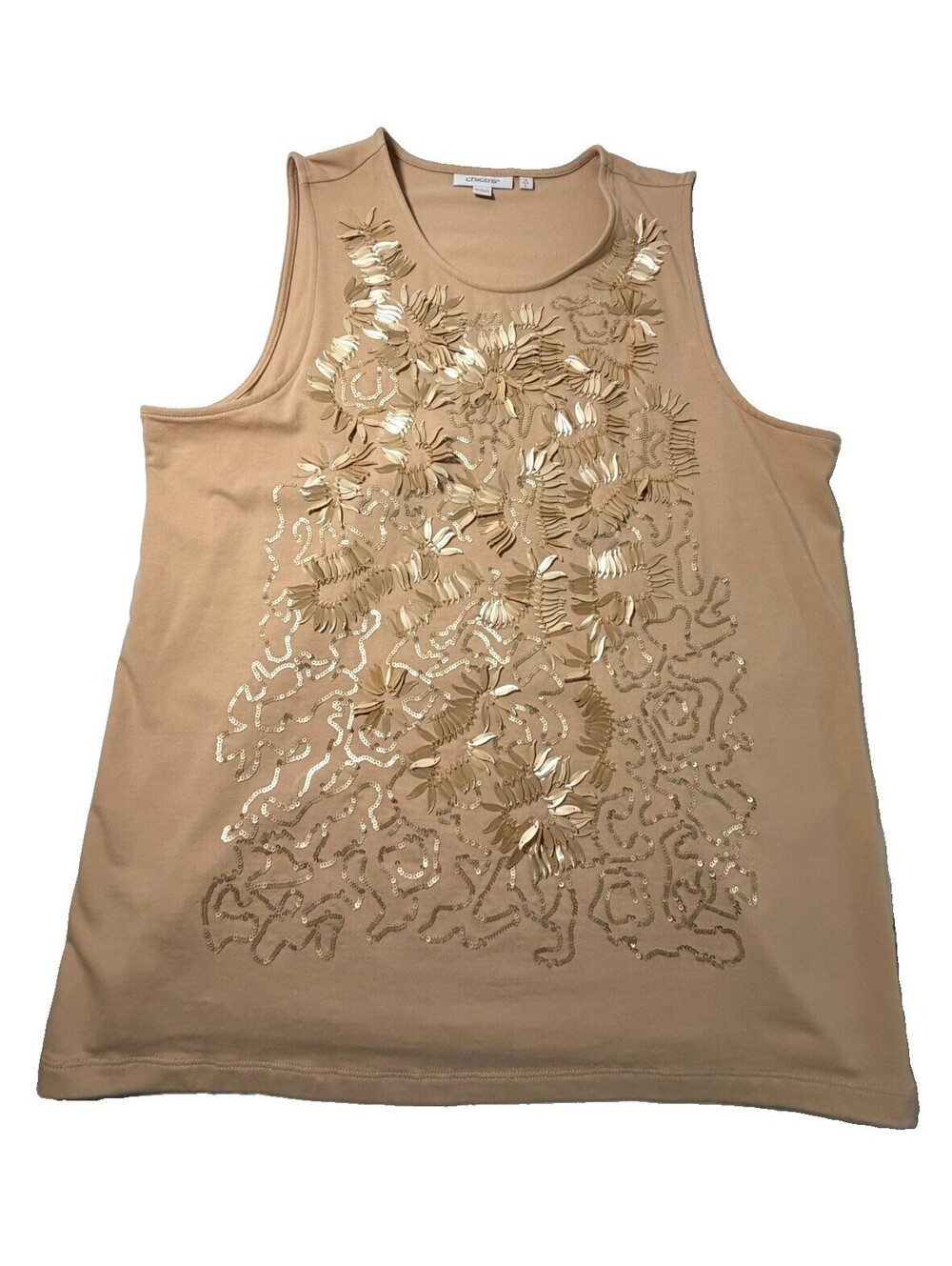 Chico's Knit Halter Tank Sequin Beaded Gold Tan Chico's Size 2 US -Size L